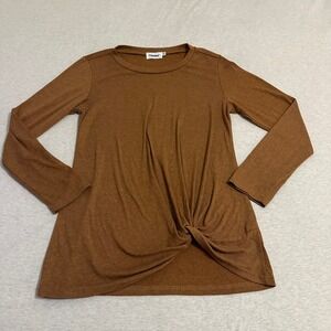 Yidarton Womens Long Sleeve Twist Front Knot Top Rust Brown Size S